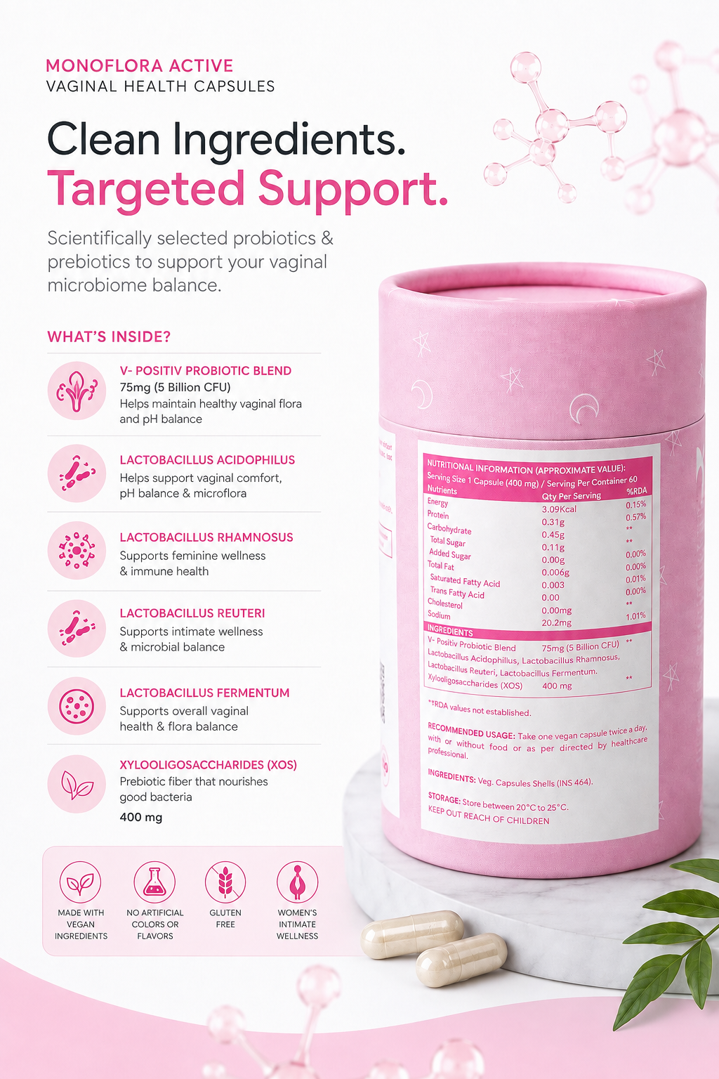 Daily Vaginal & Urinary Probiotic for Women – 5 Billion CFU with Lactobacillus (60 Capsules)